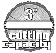 Graphic showing 3-inch cutting capacity for BEFCO TORNADO RHD rotary cutter, ideal for dense vegetation.