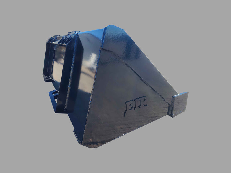 EIP Skid Steer Bucket's robust side view, emphasizing its heavy-duty steel construction and durability for tough tasks.