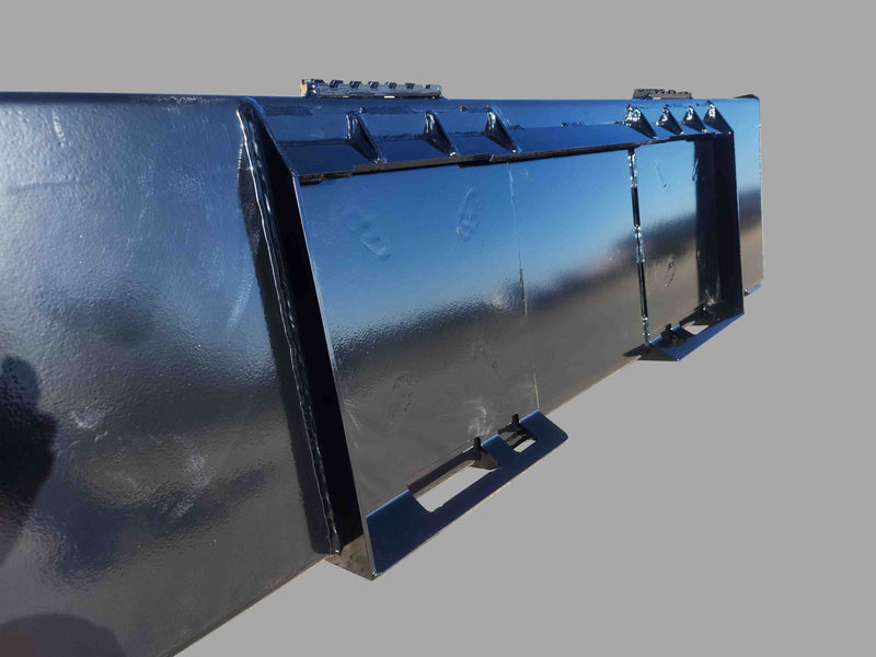 Detailed view of EIP Skid Steer Bucket's back panel, illustrating the sturdy welded joints and structural integrity.