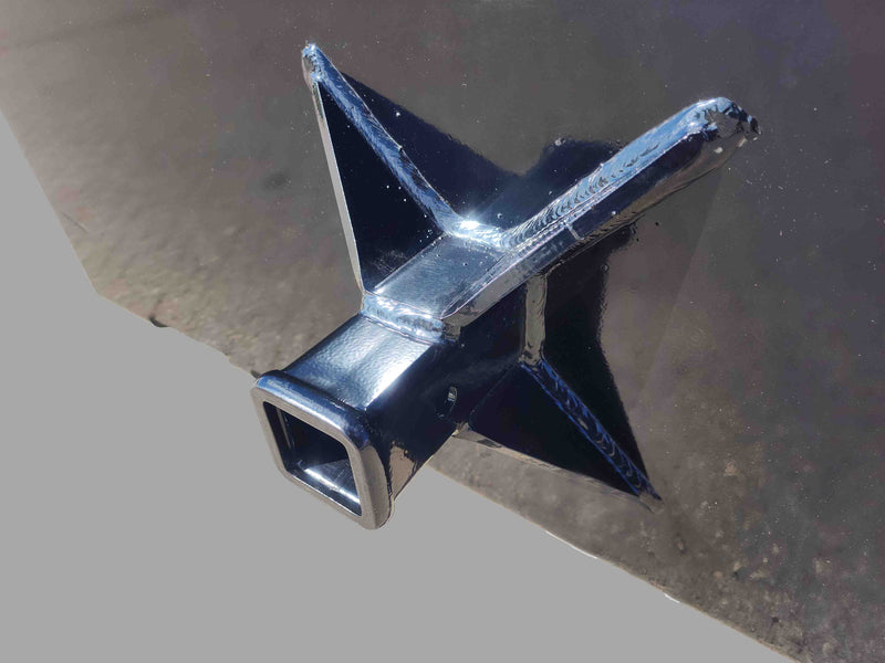 Close-up of EIP Skid Steer Receiver Hitch's 2-inch receiver, highlighting reinforced gussets and powder coat finish.