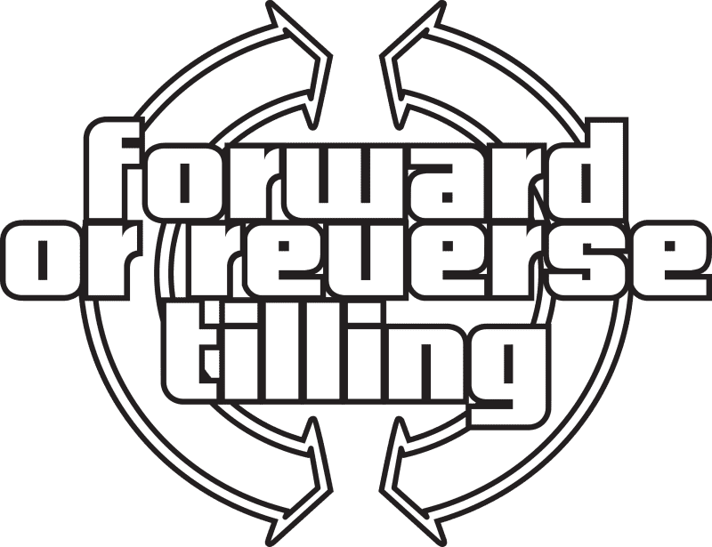 Forward or reverse tilling logo highlighting versatility of the BEFCO TILL-RITE T40 rotary tiller.