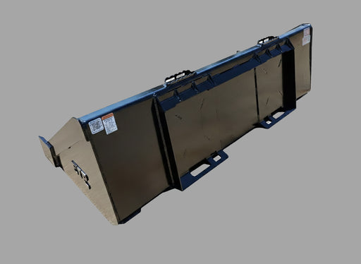 Back view of Skid Steer Low Profile Material Bucket highlighting reinforced back and quick attach compatibility.