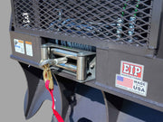 Detail of Forestry Winch's cable and protective wire screen, highlighting safety features and durable build.