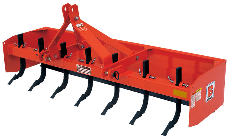 Close-up of BEFCO BBS box blade with adjustable ripping shanks, highlighting its robust construction.