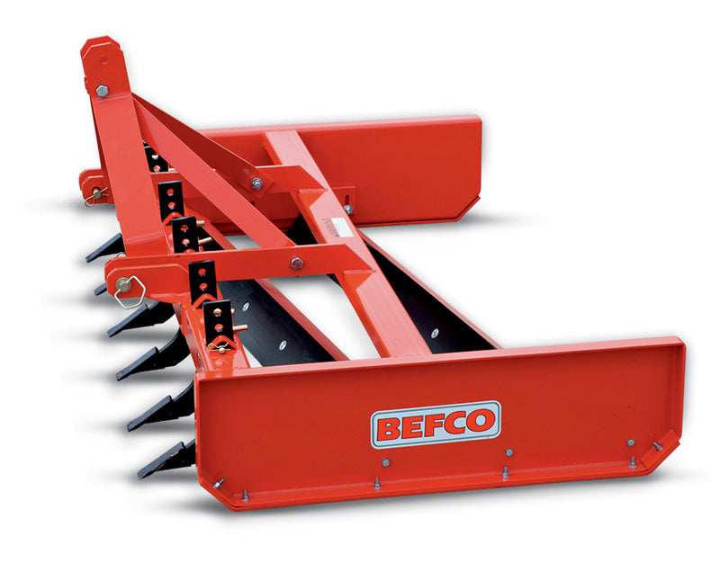 Side view of BEFCO grading scraper highlighting the heavy-duty welded steel frame.