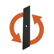 Reversible steel shank with orange rotation arrows, illustrating the dual-edge design for extended use.