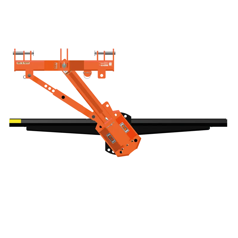 Side view of BEFCO rear blade with orange steel frame and black cutting edge, highlighting durable construction.