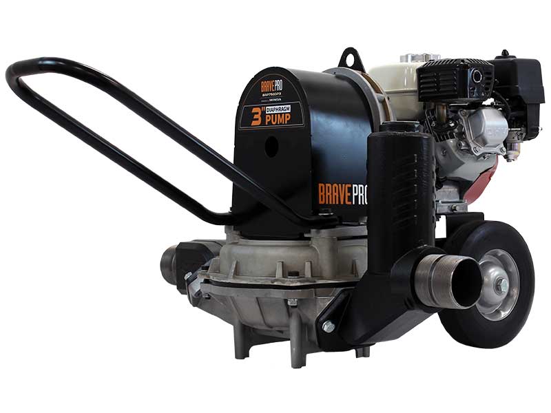 BravePro 89 GPM 3" Self-Priming Diaphragm Water Pump | 175 lbs | Honda GX120 Engine | 1-5/8" Solids | Brave
