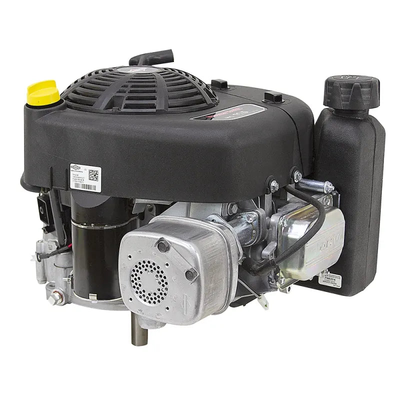 Close-up of the Briggs & Stratton engine on the BEFCO mower, emphasizing its 11.5 HP power and reliability.
