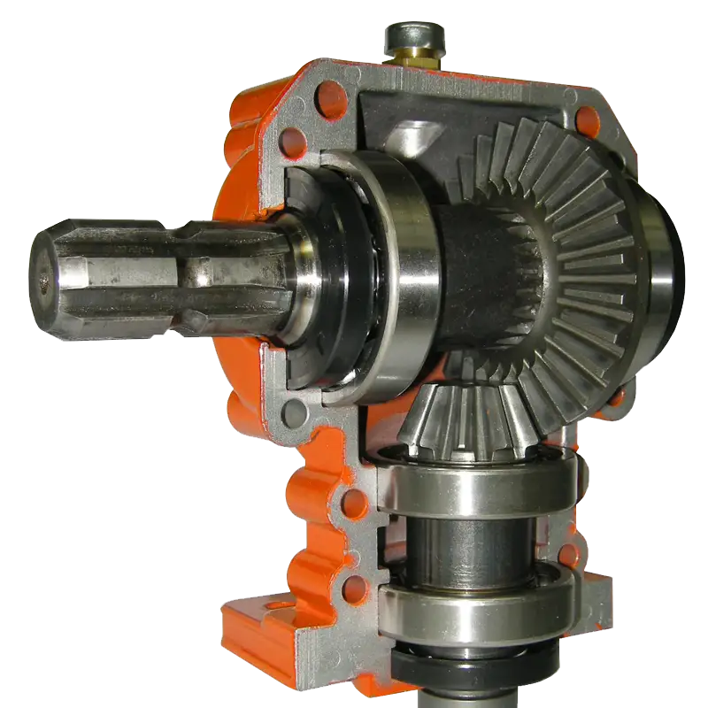 Close-up of BEFCO CYCLONE C30 gearbox, highlighting durable construction and enclosed seal housing.
