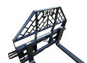 Top angle of the Skid Steer Brick Guard Fork Frame, showcasing the durable ITA bar construction and quick attach compatibility.