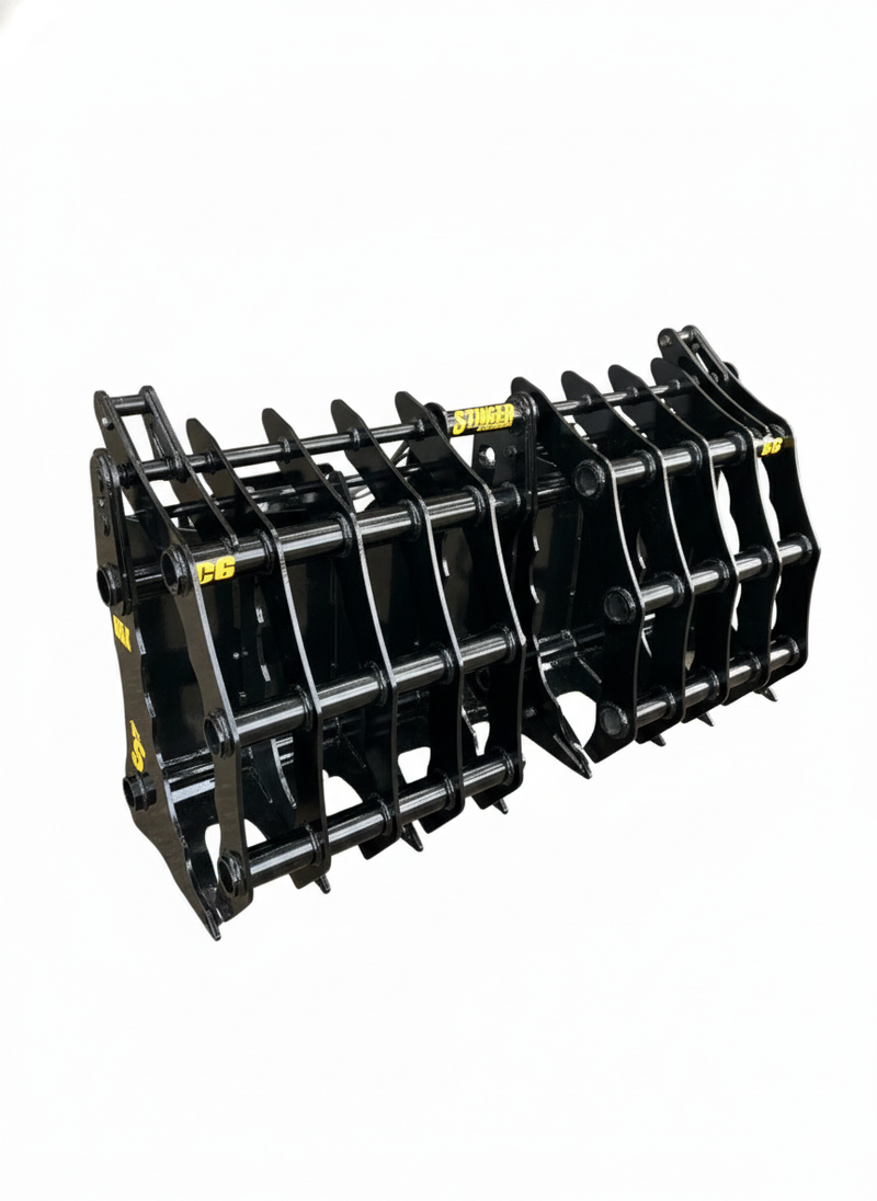 Skid Steer Root Rake Clamshell Grapple | 46" Jaw Opening | Heavy-Duty Steel | Multiple Mount Types