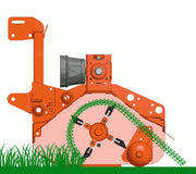 Illustration of BEFCO flail mower's rotor and blade configuration, optimized for effective mulching and cutting.