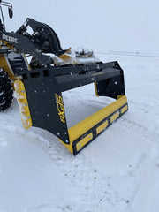 Rear view of SPXR snow pusher, highlighting the rotating mount and structural support for heavy-duty use.