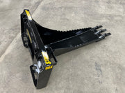 Rear view of Stinger Attachments Stump Bucket with universal quick-attach plate for tractors.