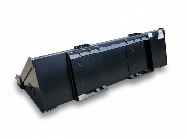 Rear view of Skid Steer Tooth Bucket showcasing the durable powder-coated finish and mounting frame.
