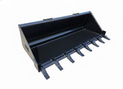 Skid Steer Tooth Bucket with reinforced steel body and welded cutting edge, designed for tough digging.