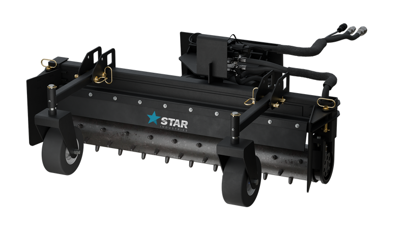 Manual Power Rake for Mini Skid Steer | 44" Width | Carbide Teeth | Bi-Directional Drum | Star Industries