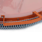 Close-up of protective chain shield on BEFCO TORNADO RHD rotary cutter, ensuring safety from debris.