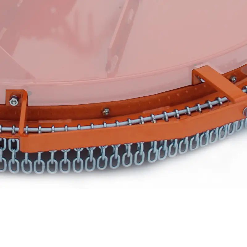 Close-up of protective chain shield on BEFCO TORNADO RHD rotary cutter, ensuring safety from debris.