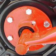 Close-up of BEFCO hay rake's greasable hub with tapered roller bearings, ensuring durability and longevity.