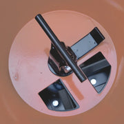 Close-up of BEFCO PTO Broadcast Spreader's internal components, highlighting the fixed agitator for consistent flow.