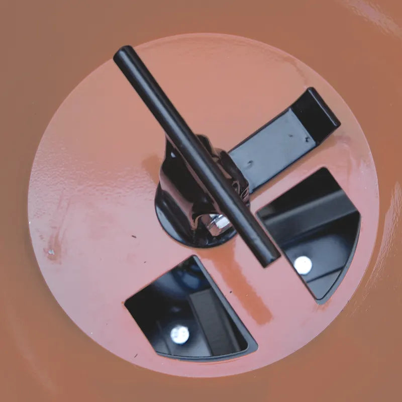 Close-up of BEFCO PTO Broadcast Spreader's internal components, highlighting the fixed agitator for consistent flow.