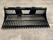 Black tractor rock bucket RK-82 Stinger Attachment detached from tractor