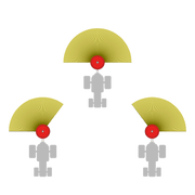 Diagram showing adjustable spread patterns of BEFCO spreader, allowing right, center, or left material distribution