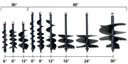 Range of BEFCO MOLE augers in various sizes, from 6-inch to 30-inch, suitable for diverse digging applications.