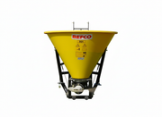 BEFCO TURBO-HOP 301 pendulum spreader with yellow polyethylene hopper, ideal for 20-60 HP tractors.