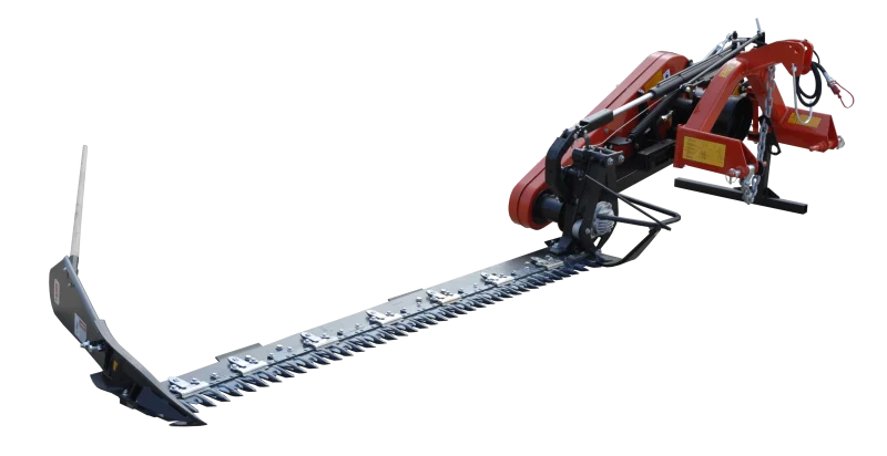 Close-up of BEFCO Sickle Bar Mower's double-action sickle bar, highlighting serrated tooth sections.