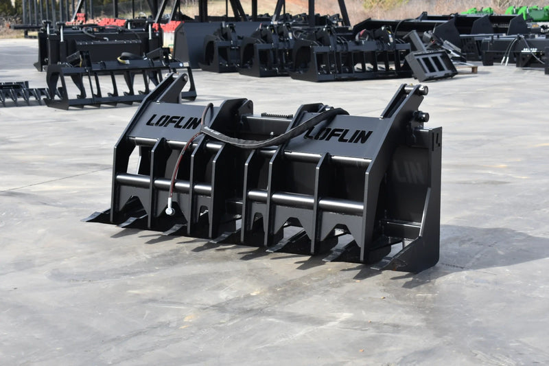 Heavy Duty Vertical Grapple | Skid Steer Attachment | Hydraulic | 1-1/2" Independent Tines | 2" x 10" Cylinders | Quick Attach | 72"–84"
