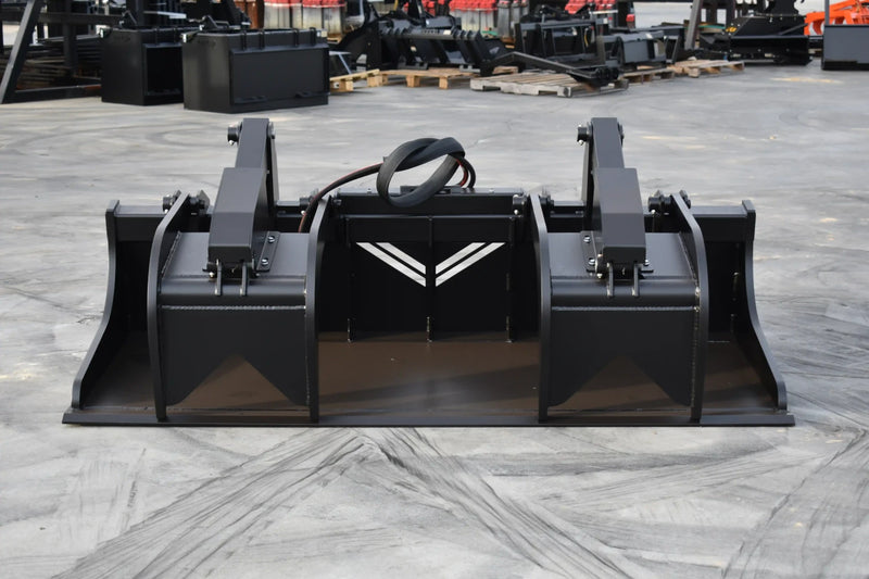 Extra Heavy Duty Grapple Bucket | Skid Steer Attachment | Hydraulic | 9,500 lb Grapple Force | 1" Independent Tines | 1" x 8" Cutting Edge | 1" Thick Sides | Quick Attach | 66"–84"
