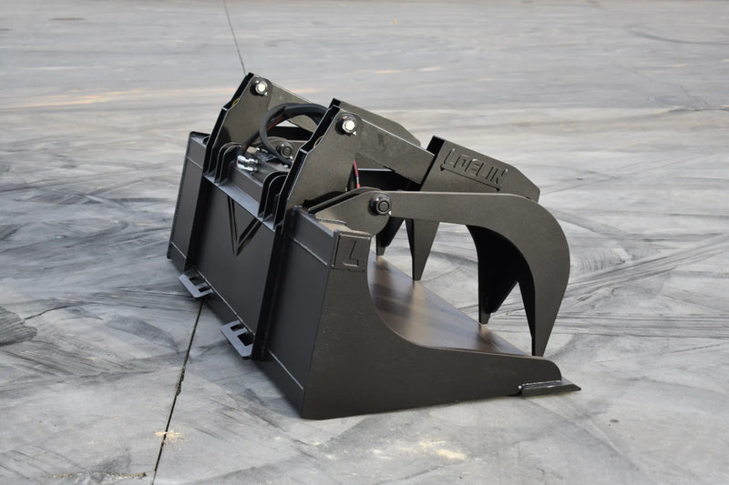 Extra Heavy Duty Grapple Bucket | Skid Steer Attachment | Hydraulic | 9,500 lb Grapple Force | 1" Independent Tines | 1" x 8" Cutting Edge | 1" Thick Sides | Quick Attach | 66"–84"