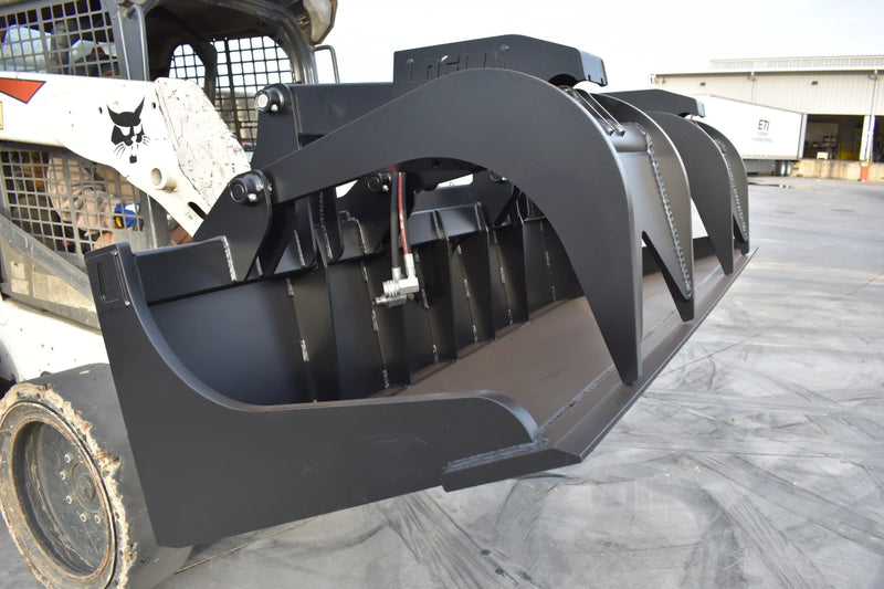 Extra Heavy Duty Grapple Bucket | Skid Steer Attachment | Hydraulic | 9,500 lb Grapple Force | 1" Independent Tines | 1" x 8" Cutting Edge | 1" Thick Sides | Quick Attach | 66"–84"
