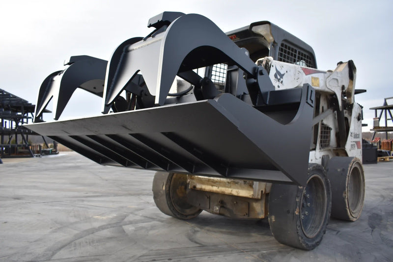 Extra Heavy Duty Grapple Bucket | Skid Steer Attachment | Hydraulic | 9,500 lb Grapple Force | 1" Independent Tines | 1" x 8" Cutting Edge | 1" Thick Sides | Quick Attach | 66"–84"
