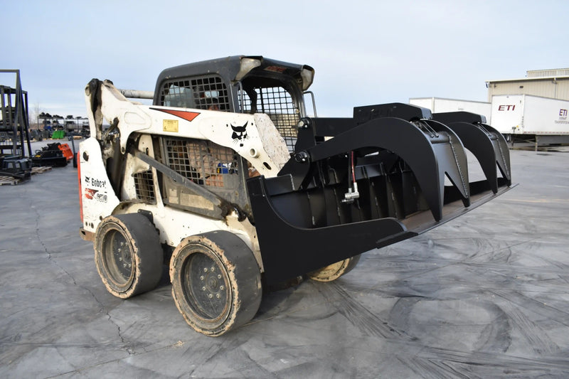 Extra Heavy Duty Grapple Bucket | Skid Steer Attachment | Hydraulic | 9,500 lb Grapple Force | 1" Independent Tines | 1" x 8" Cutting Edge | 1" Thick Sides | Quick Attach | 66"–84"