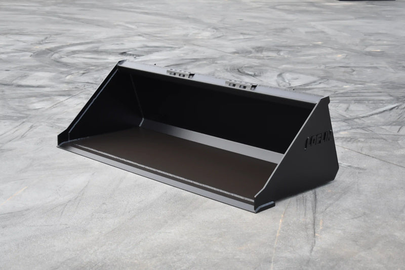 Low Profile Skid Steer Bucket | Skid Steer Attachment | Up to 70 HP | 3/16" Steel | 3/4" x 6" Cutting Edge | Wear Bars | With or Without Teeth | 60"–84"