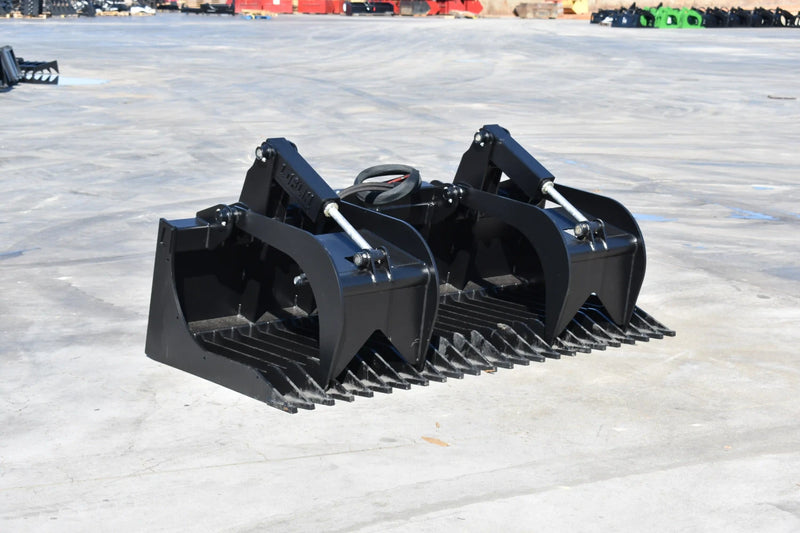 Standard Duty Rock Grapple | Skid Steer Attachment | Hydraulic | 1/2" Steel Tines | 3" Tine Spacing | 2" x 10" Cylinders | Quick Attach | 66"–84"