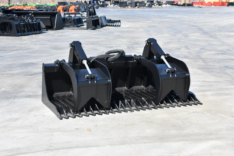Standard Duty Rock Grapple | Skid Steer Attachment | Hydraulic | 1/2" Steel Tines | 3" Tine Spacing | 2" x 10" Cylinders | Quick Attach | 66"–84"
