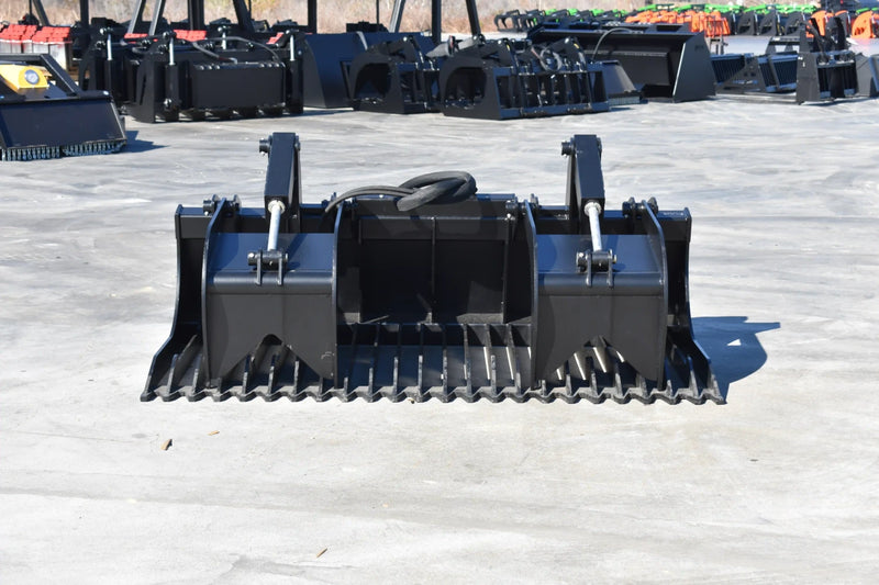 Standard Duty Rock Grapple | Skid Steer Attachment | Hydraulic | 1/2" Steel Tines | 3" Tine Spacing | 2" x 10" Cylinders | Quick Attach | 66"–84"