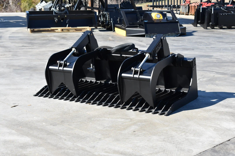 Standard Duty Rock Grapple | Skid Steer Attachment | Hydraulic | 1/2" Steel Tines | 3" Tine Spacing | 2" x 10" Cylinders | Quick Attach | 66"–84"