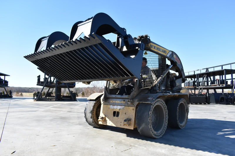 Standard Duty Rock Grapple | Skid Steer Attachment | Hydraulic | 1/2" Steel Tines | 3" Tine Spacing | 2" x 10" Cylinders | Quick Attach | 66"–84"