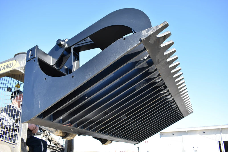 Standard Duty Rock Grapple | Skid Steer Attachment | Hydraulic | 1/2" Steel Tines | 3" Tine Spacing | 2" x 10" Cylinders | Quick Attach | 66"–84"