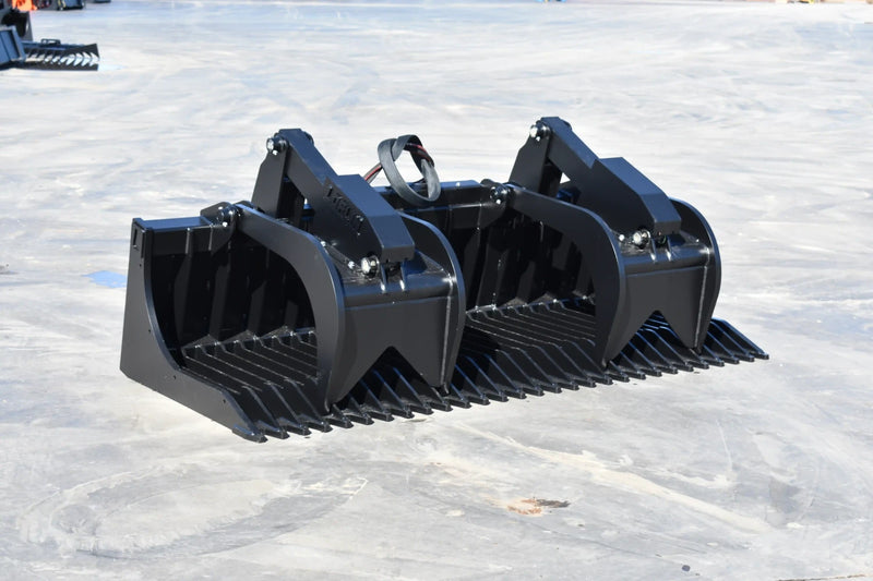Heavy Duty Rock Grapple | Skid Steer Attachment | Hydraulic | 1/2" Steel Tines | 3" Tine Spacing | 2" x 10" Cylinders | Quick Attach | 66"–84"