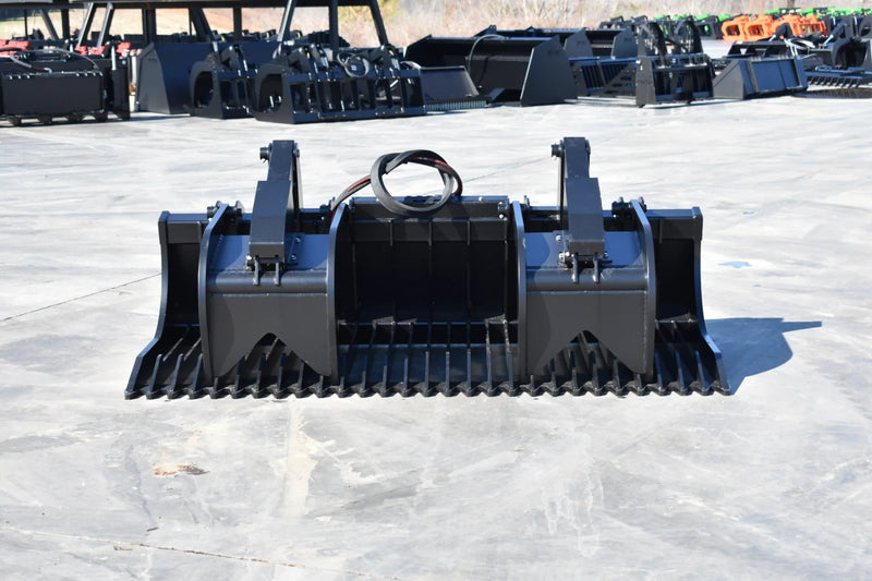 Heavy Duty Rock Grapple | Skid Steer Attachment | Hydraulic | 1/2" Steel Tines | 3" Tine Spacing | 2" x 10" Cylinders | Quick Attach | 66"–84"