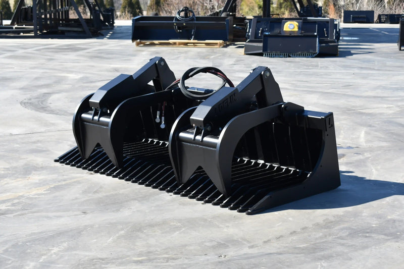 Heavy Duty Rock Grapple | Skid Steer Attachment | Hydraulic | 1/2" Steel Tines | 3" Tine Spacing | 2" x 10" Cylinders | Quick Attach | 66"–84"