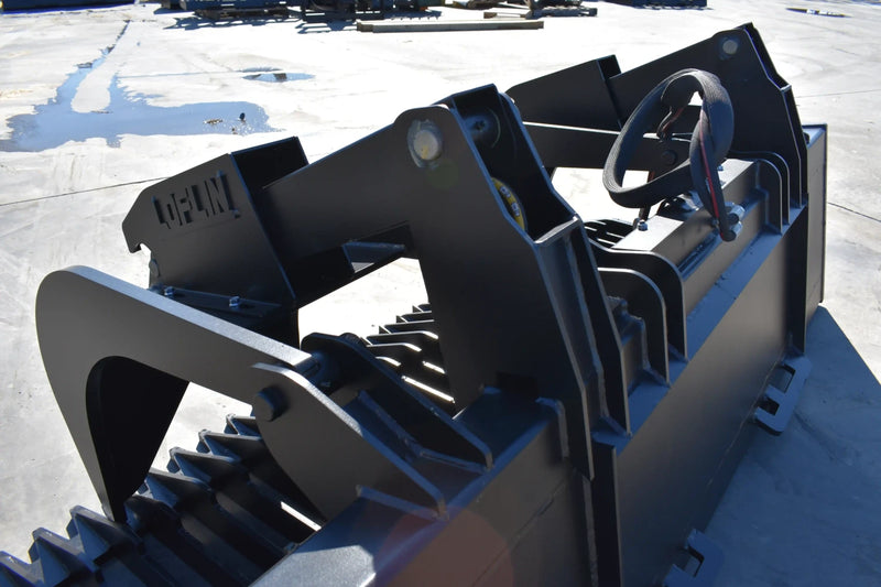 Heavy Duty Rock Grapple | Skid Steer Attachment | Hydraulic | 1/2" Steel Tines | 3" Tine Spacing | 2" x 10" Cylinders | Quick Attach | 66"–84"