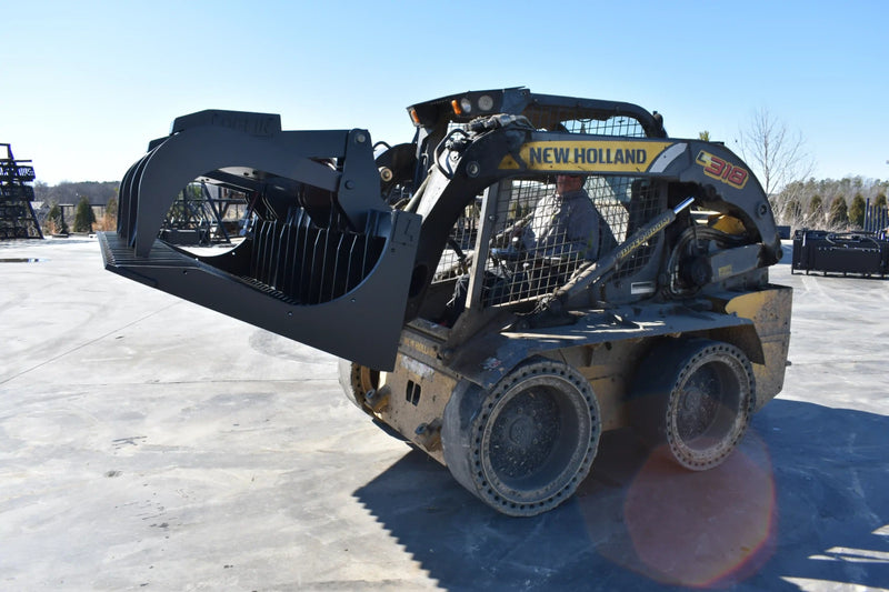 Heavy Duty Rock Grapple | Skid Steer Attachment | Hydraulic | 1/2" Steel Tines | 3" Tine Spacing | 2" x 10" Cylinders | Quick Attach | 66"–84"
